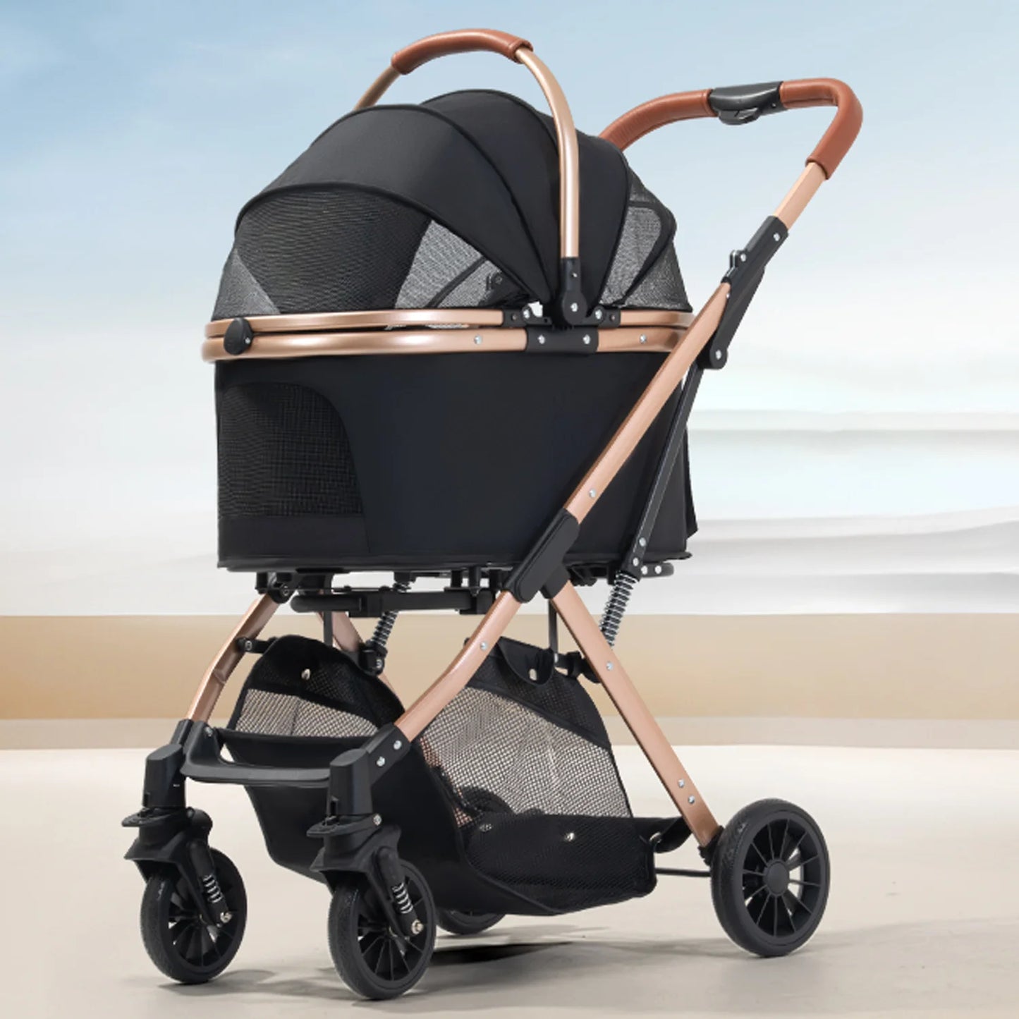 Folding Stroller All Terrain 4 Wheels Foldable Travel Jogger with Detachable Carrier with Sun Shades for Small Medium Dogs Cats