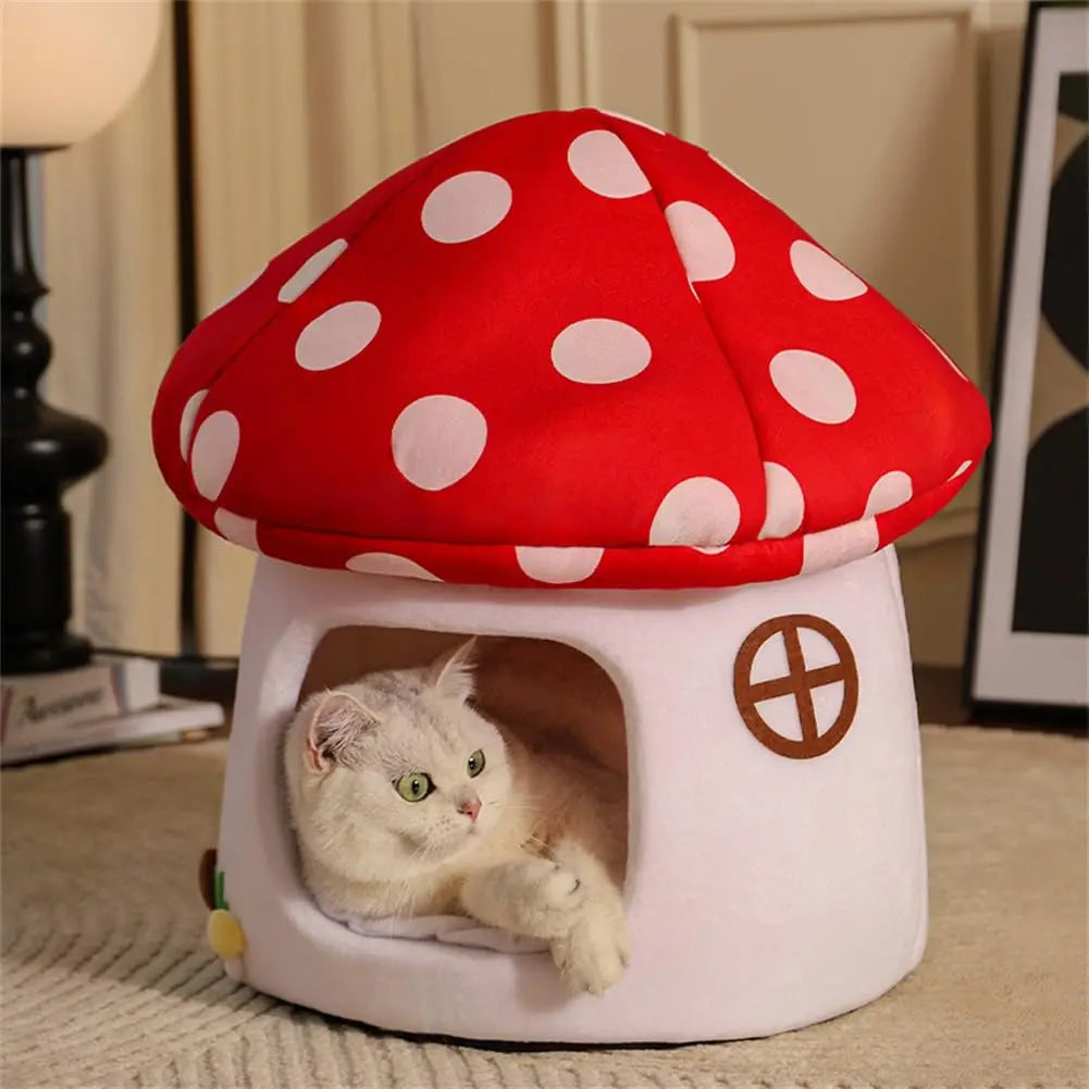 Mushroom Cat Bed Suitable for Indoor Cats, Mushroom-Shaped Cat Cave Bed, Cat Tent with Removable and Washable Cushion Pillow, Cat House Bed Suitable for Cats and Small Dogs