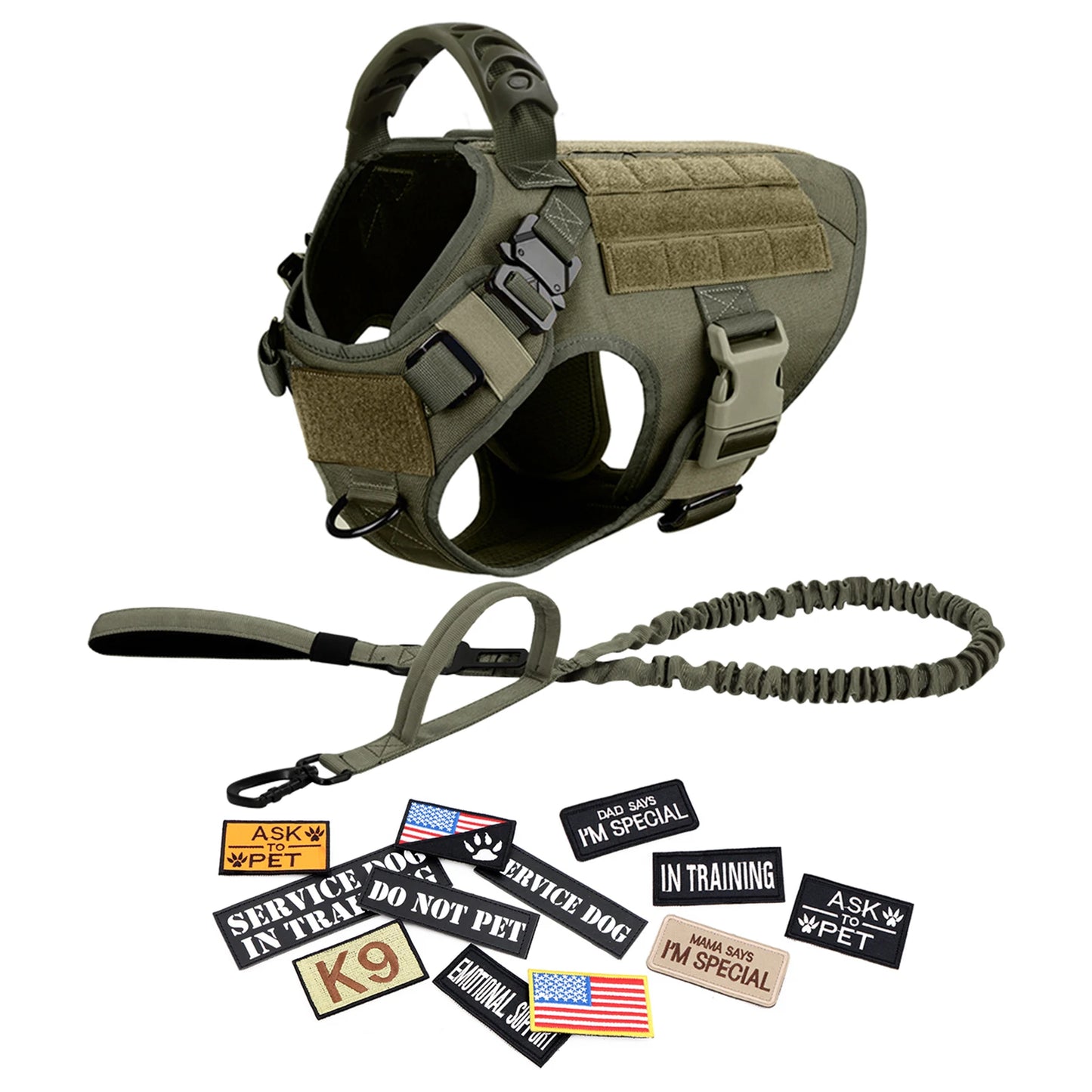PETRAVELCN Military Dog Harness Vest With Leash And Patches Set