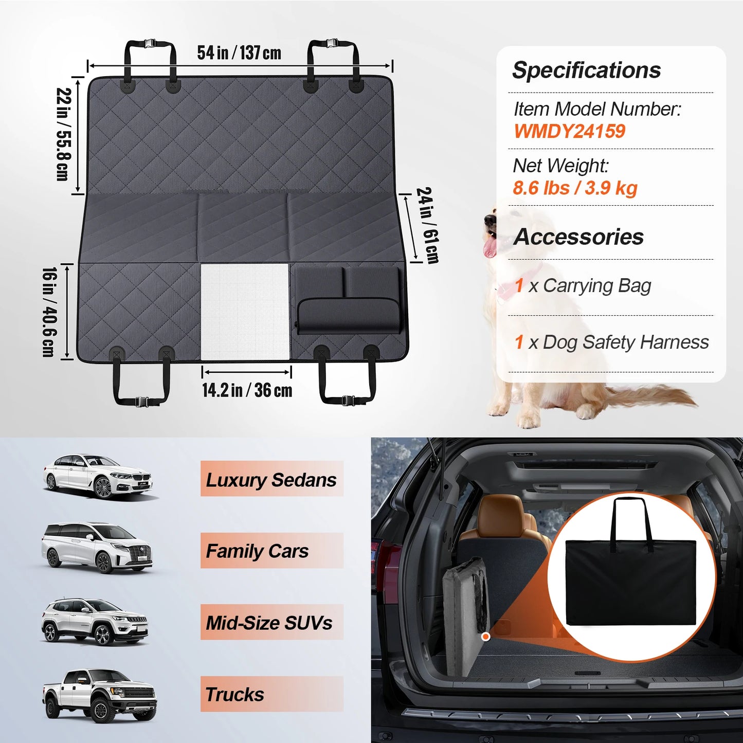 SucceBuy Back Seat Extender Dog Hammock Car Seat Cover Waterproof