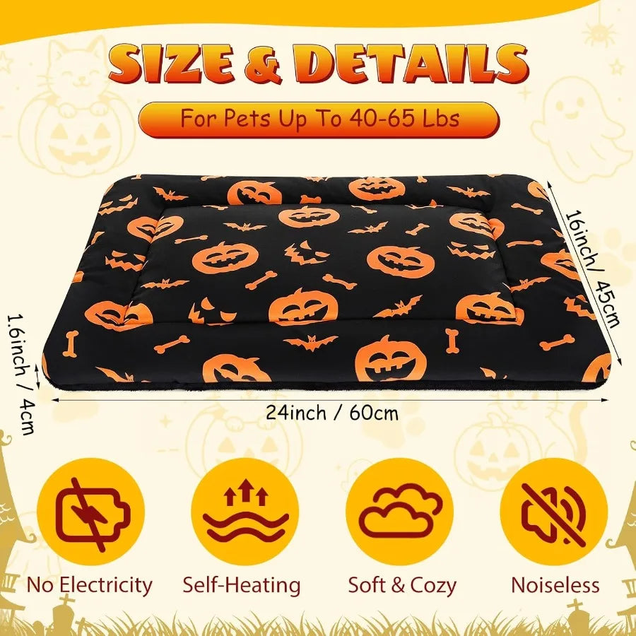 2 Pack Halloween Self Warming Cat Bed with Reversible Soft Plush Design for Indoor Cats and Small Dogs Self Heating Cozy Pumpki