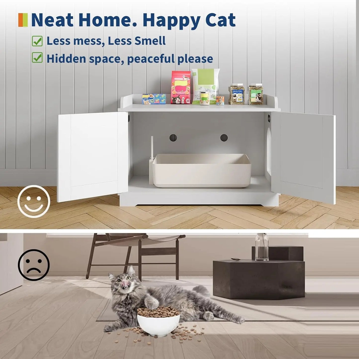 HiMISS Modern Barn Door Cat Litter Box Enclosure Cabinet
