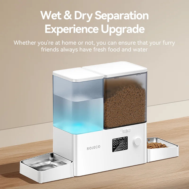 ROJECO 2 In 1 Automatic Pet Feeder Gravity Water Fountain Kibble Dispenser