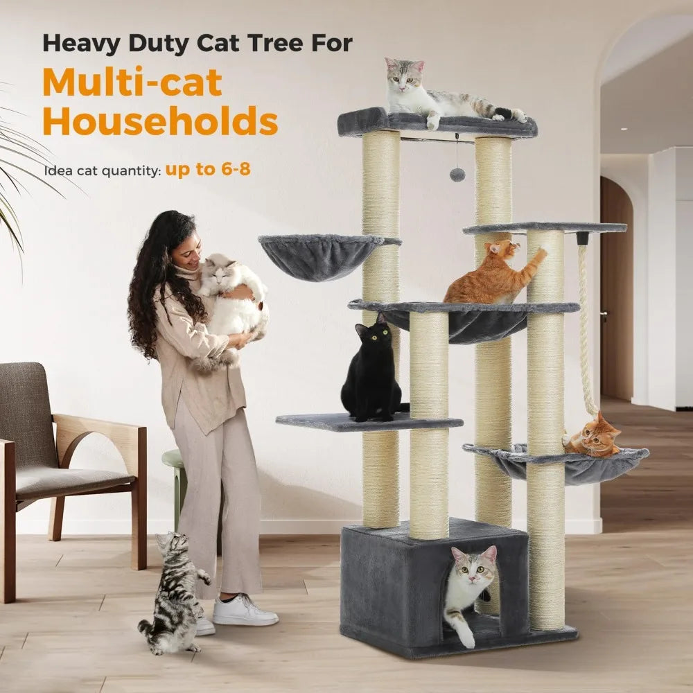heavy duty cat tree for maine coon – 67" tall cat tower with 13 thick (φ4.3) scratching posts, xxl cat condo with super large pe