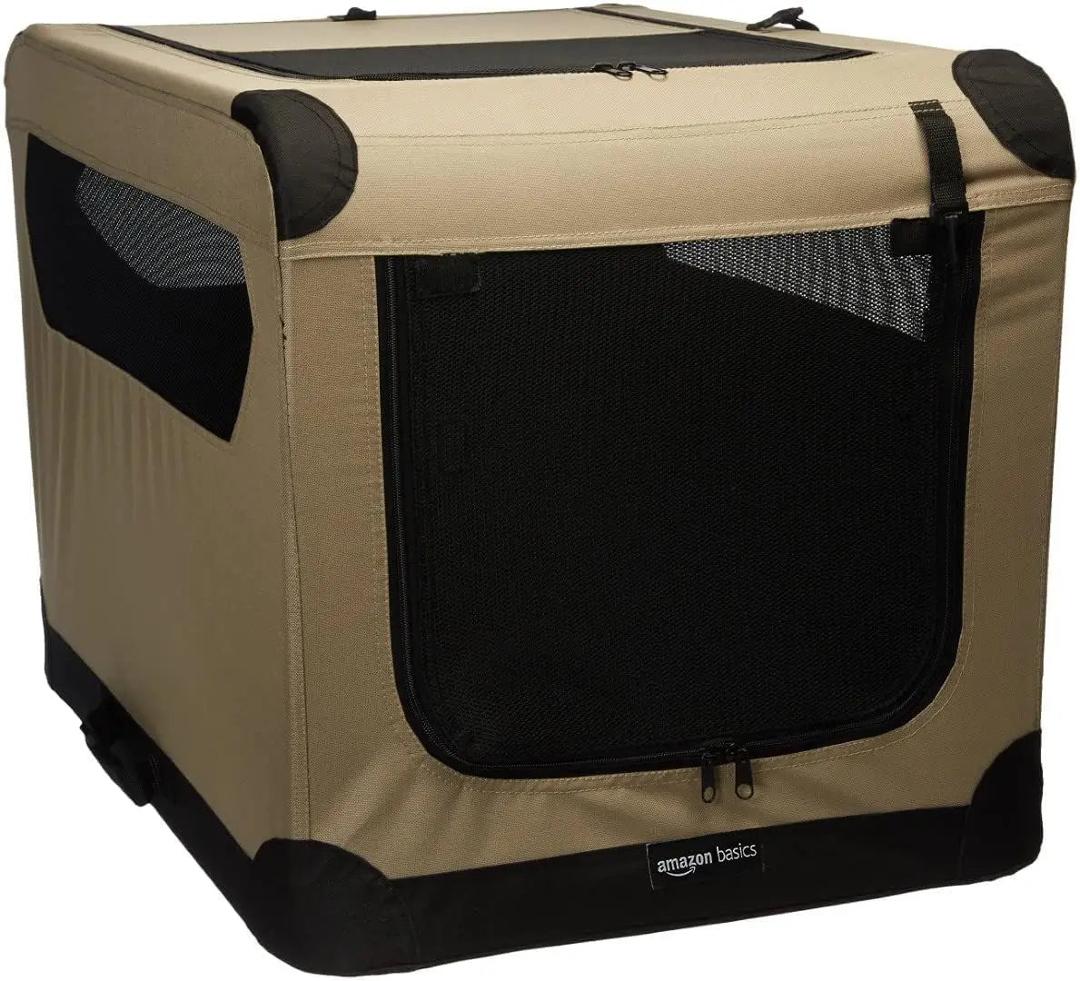 Portable Soft-Sided Dog Travel Crate, Medium Size (30x21x21 Inches), Tan - Easy Fold & Ventilation