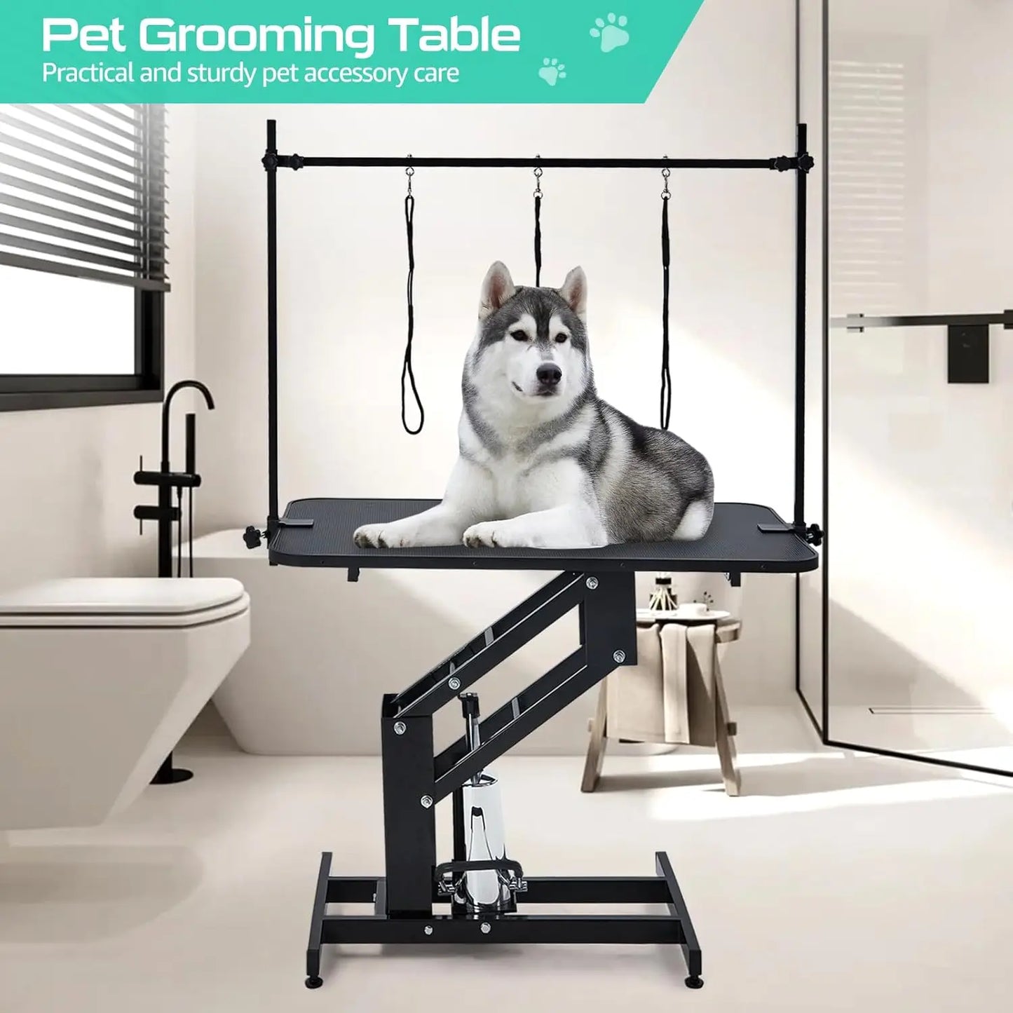 HiMISS Heavy Duty Hydraulic Dog Grooming Table With Overhead Arm