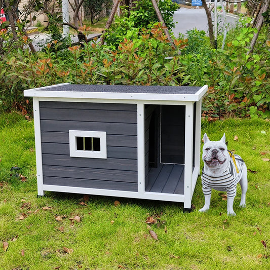 Outdoor Wooden Dog Kennel With Waterproof Asphalt Roof And Ventilation