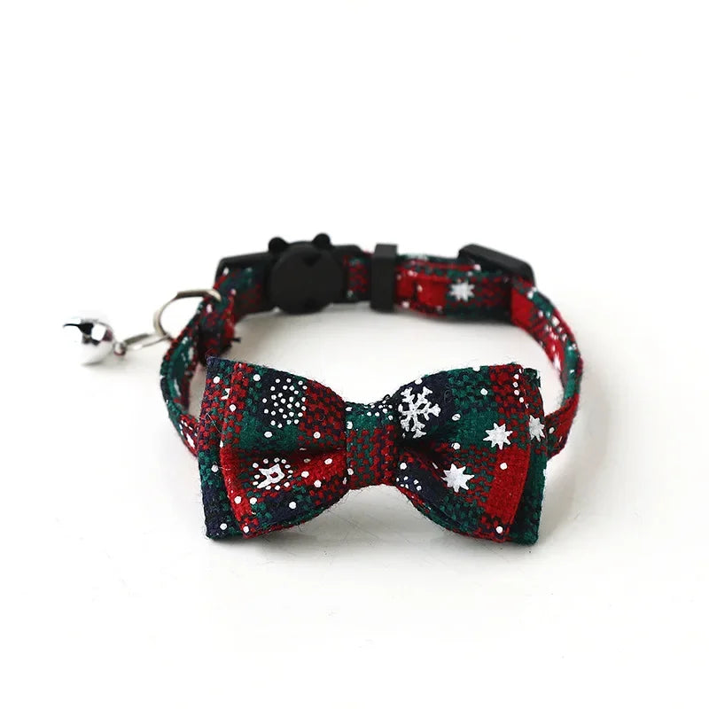 NONECN Christmas Bowknot Cat and Small Dog Collar With Bell