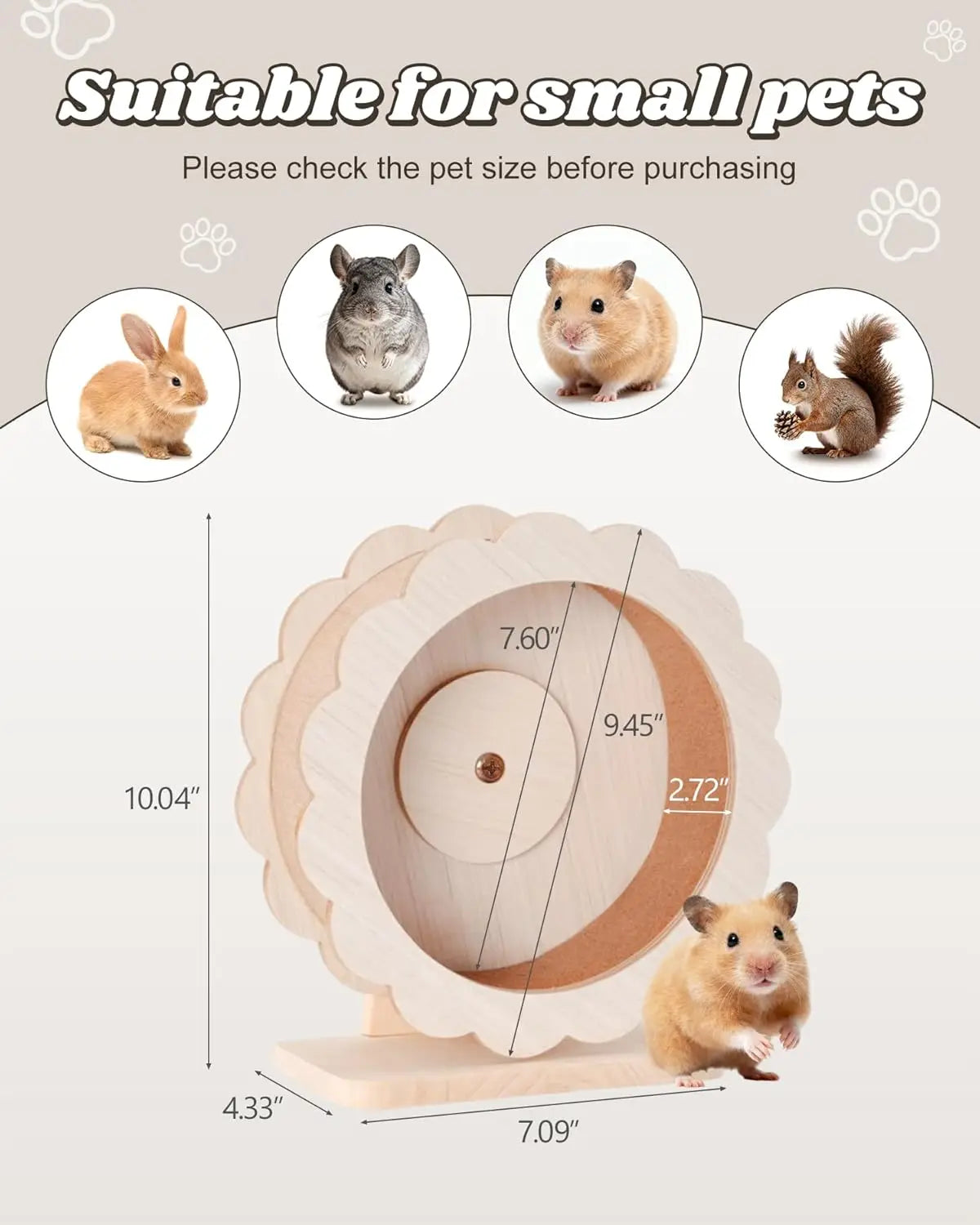 Wooden Hamster Wheel Silent Exercise For Dwarf Hamsters And Gerbils