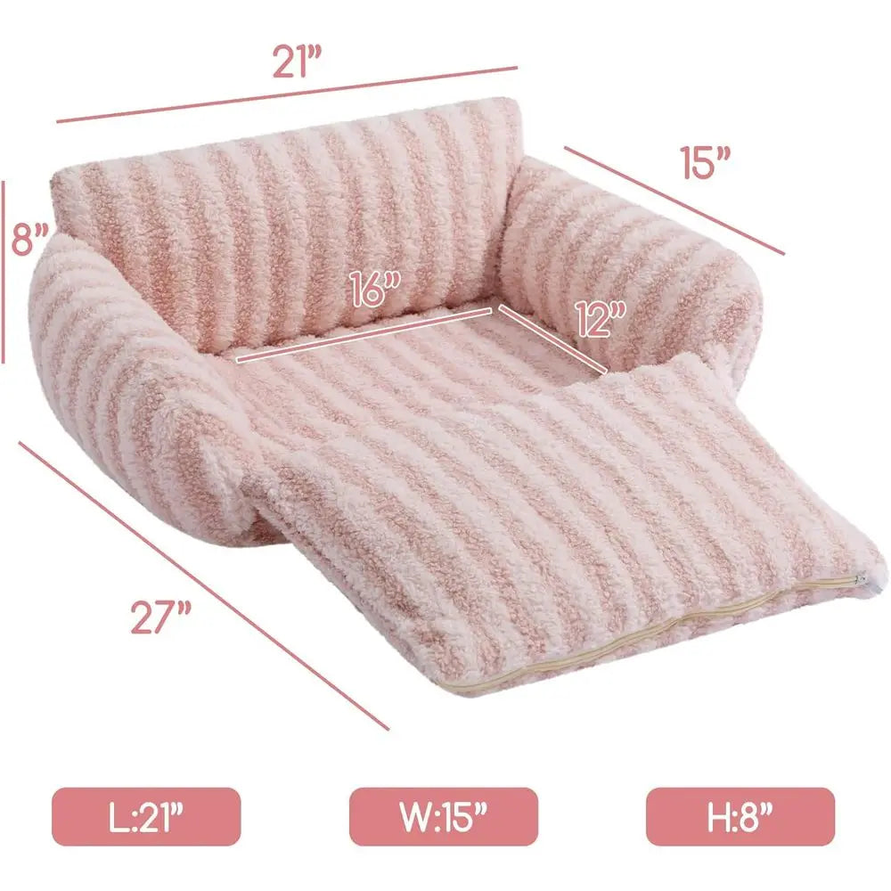 Double-Layer Orthopedic Plush Pet Couch, Multifunctional Sofa Nest Bed for Small Cats and Dogs, Pink (21x15x8 inch)