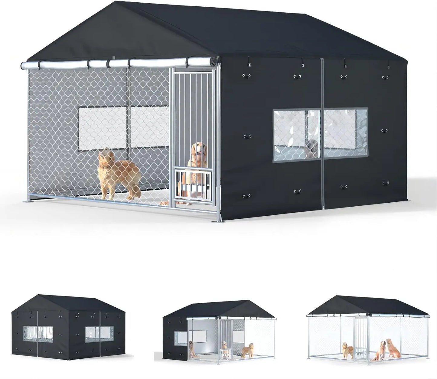 Waterproof Outdoor Dog Kennel Cover for 10x10x7 ft Cages, Heavy Duty 600D Oxford Fabric, Black