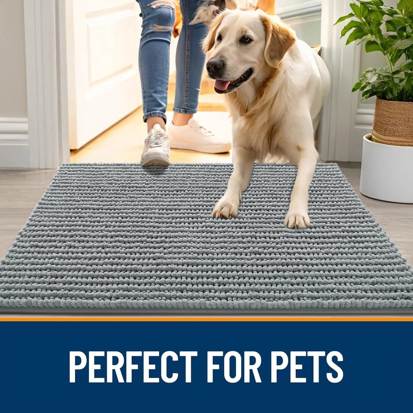 Ultra Absorbent Chenille Mud Doormat 30x20, Non-Slip Washable Pet Mat for Indoor Entryway, Quick-Dry Dog Bed Mats Grey