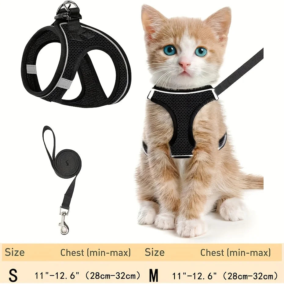 Reflective Cat Harness And Leash Set With Mesh Vest Polyester