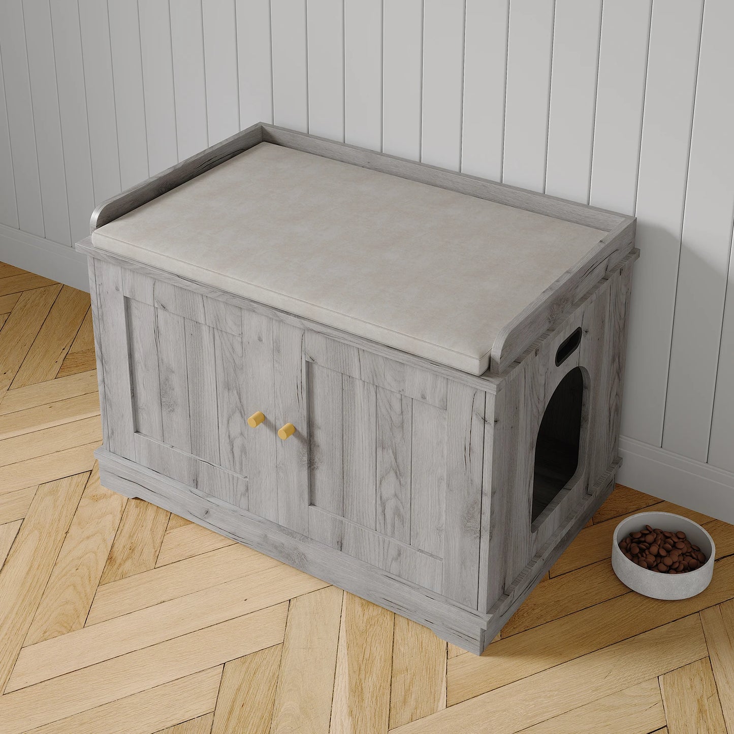 HiMISS Modern Barn Door Cat Litter Box Enclosure Cabinet