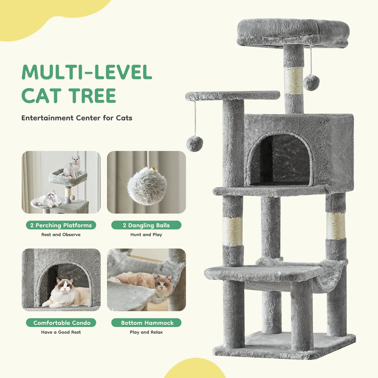 JHK Cat Tree Multi Cat Climbing Tower With Scratching Posts