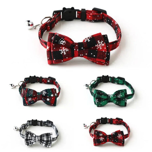 NONECN Christmas Bowknot Cat and Small Dog Collar With Bell