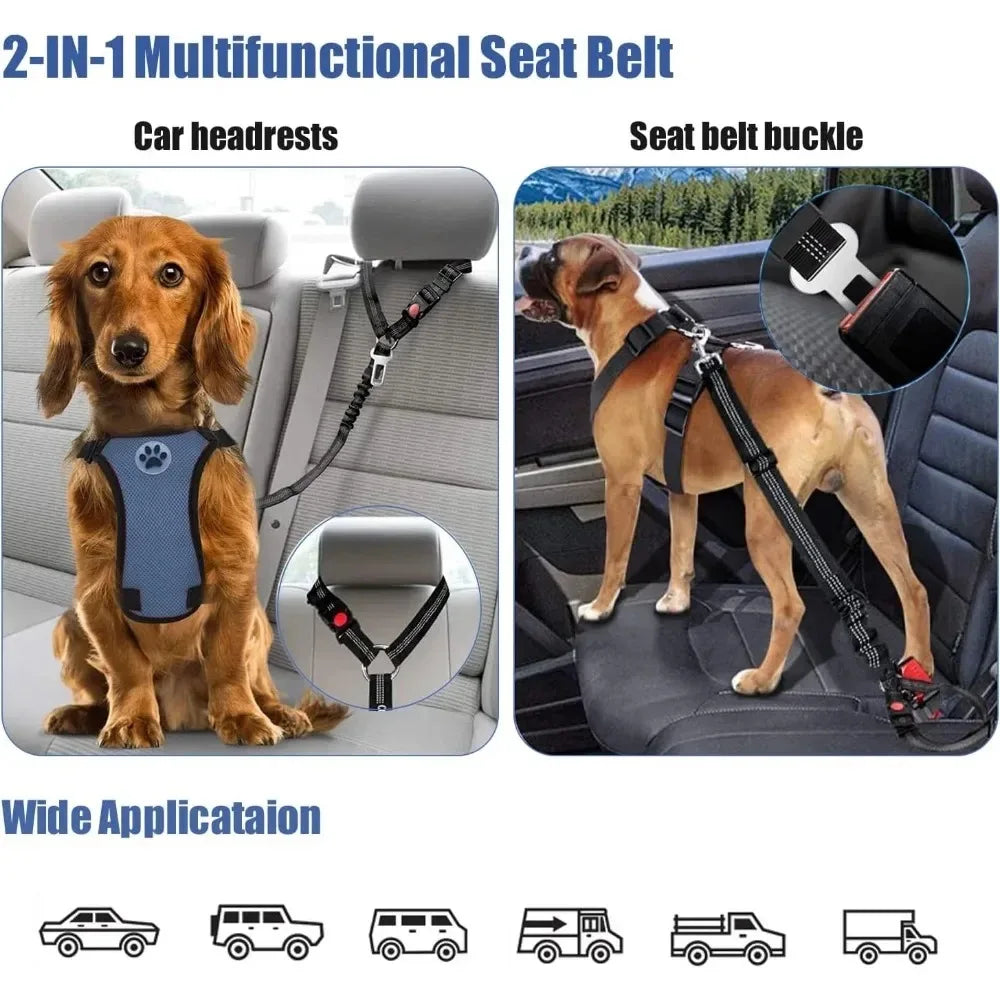 2-In-1 Dog Car Seatbelt Restraint Reflective Safety Belt
