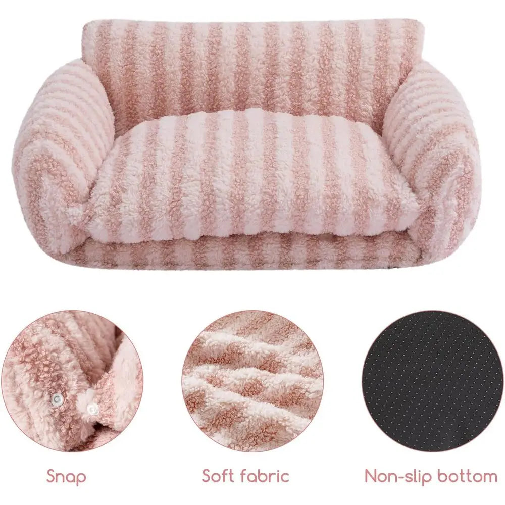 Double-Layer Orthopedic Plush Pet Couch, Multifunctional Sofa Nest Bed for Small Cats and Dogs, Pink (21x15x8 inch)
