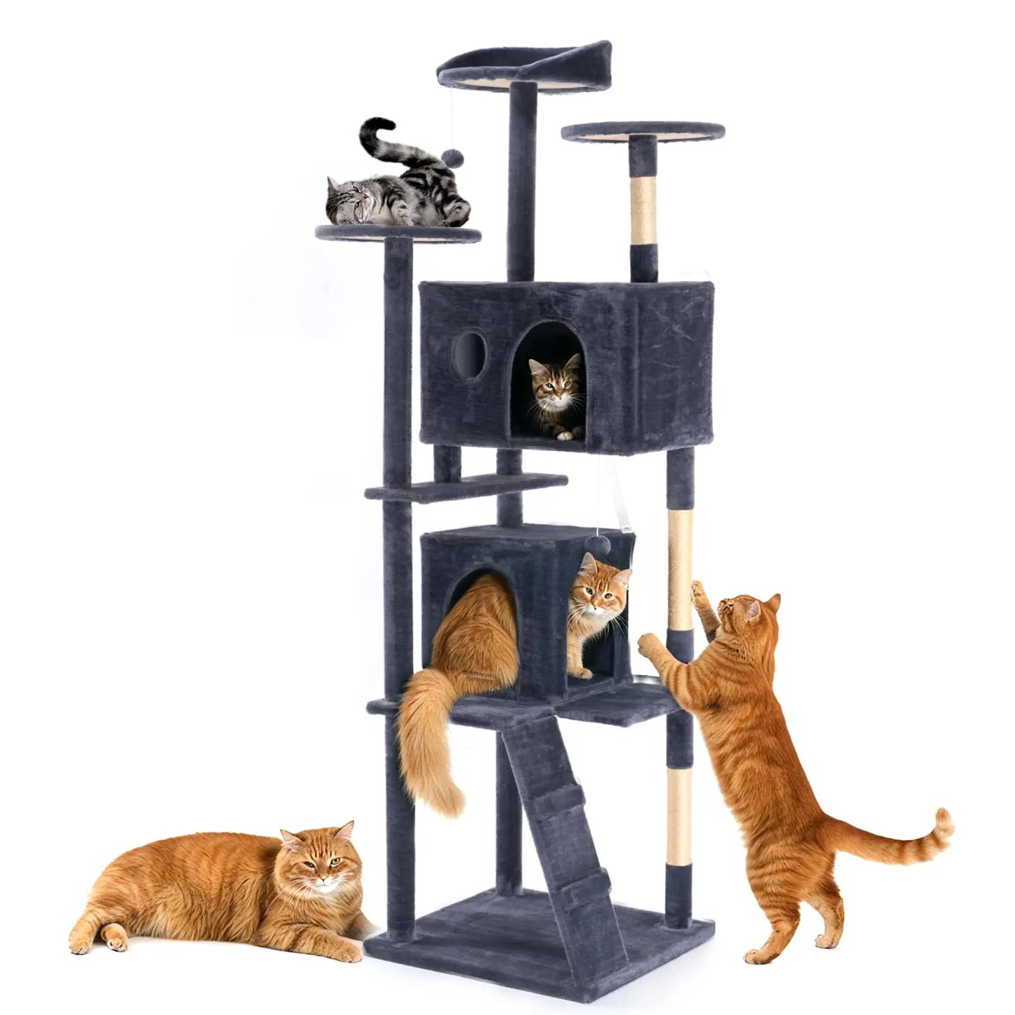 JHK 70 inch Cat Tree Tower Large Multi Level Cat Climbing Tower with Condo Natural Sisal Scratching Posts Pet House for Indoor
