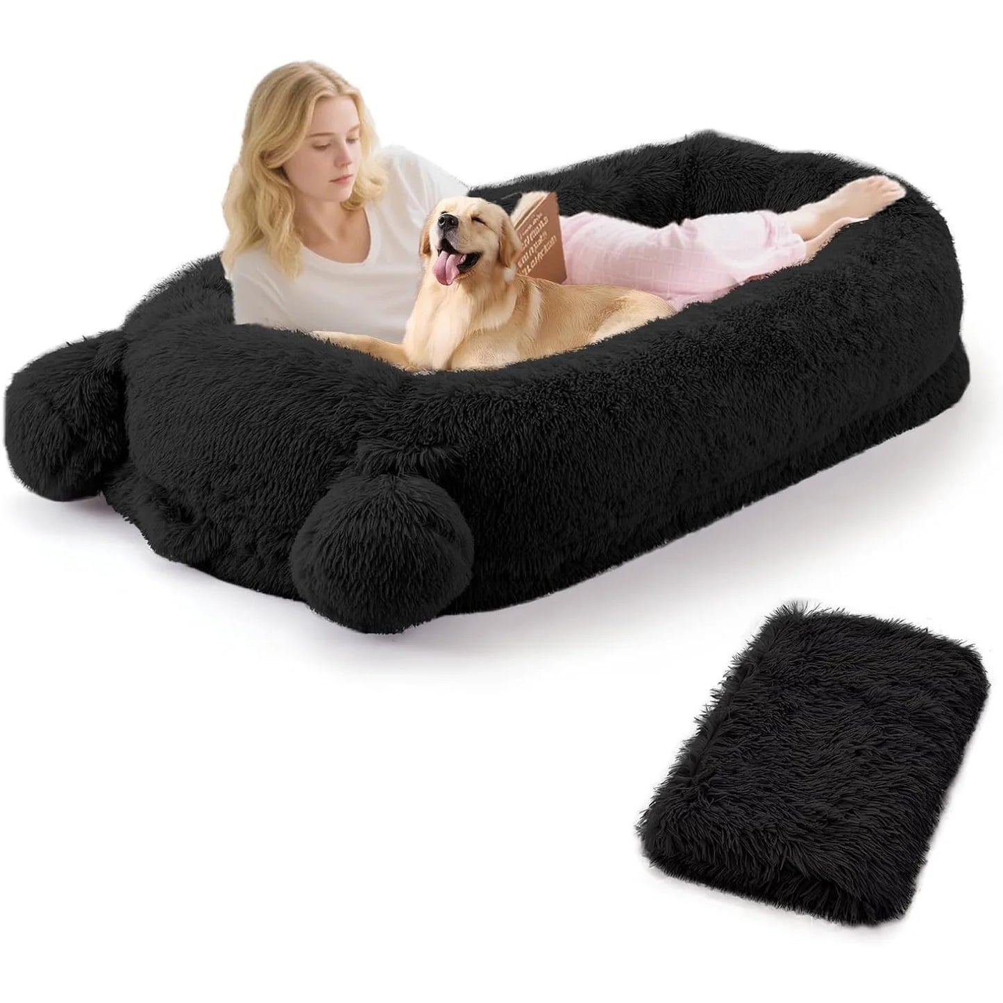 HiMISSCN Memory Foam Dog Bed With Storage Pockets And Blanket