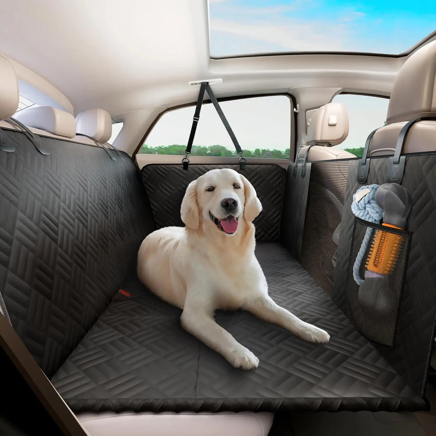 NONECN Dog Car Seat Cover With Rear Extender For Cars