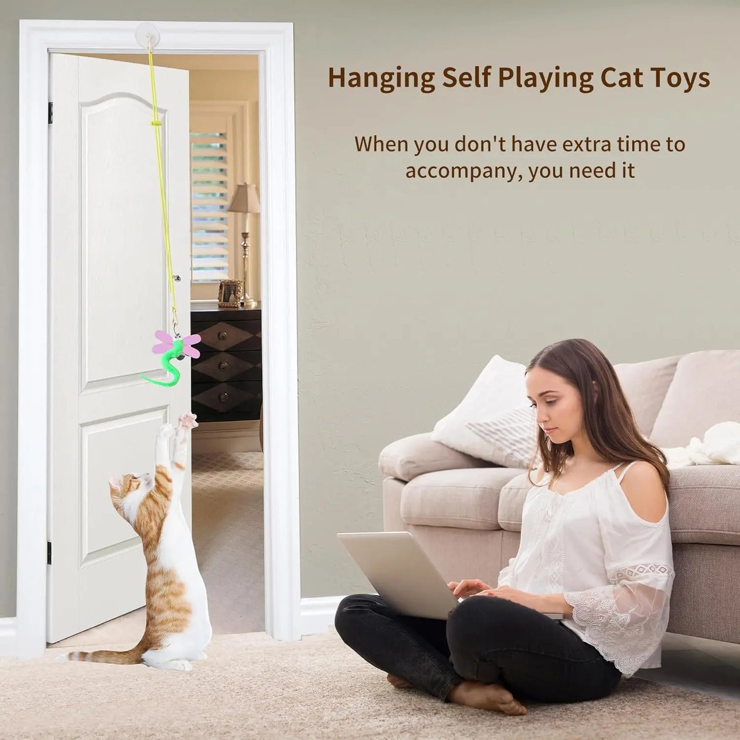 Interactive Cat Toys Set with Wand, 8 Teaser Refills & 3 Hanging Toys for Adult Cats and Kittens Play Exercise