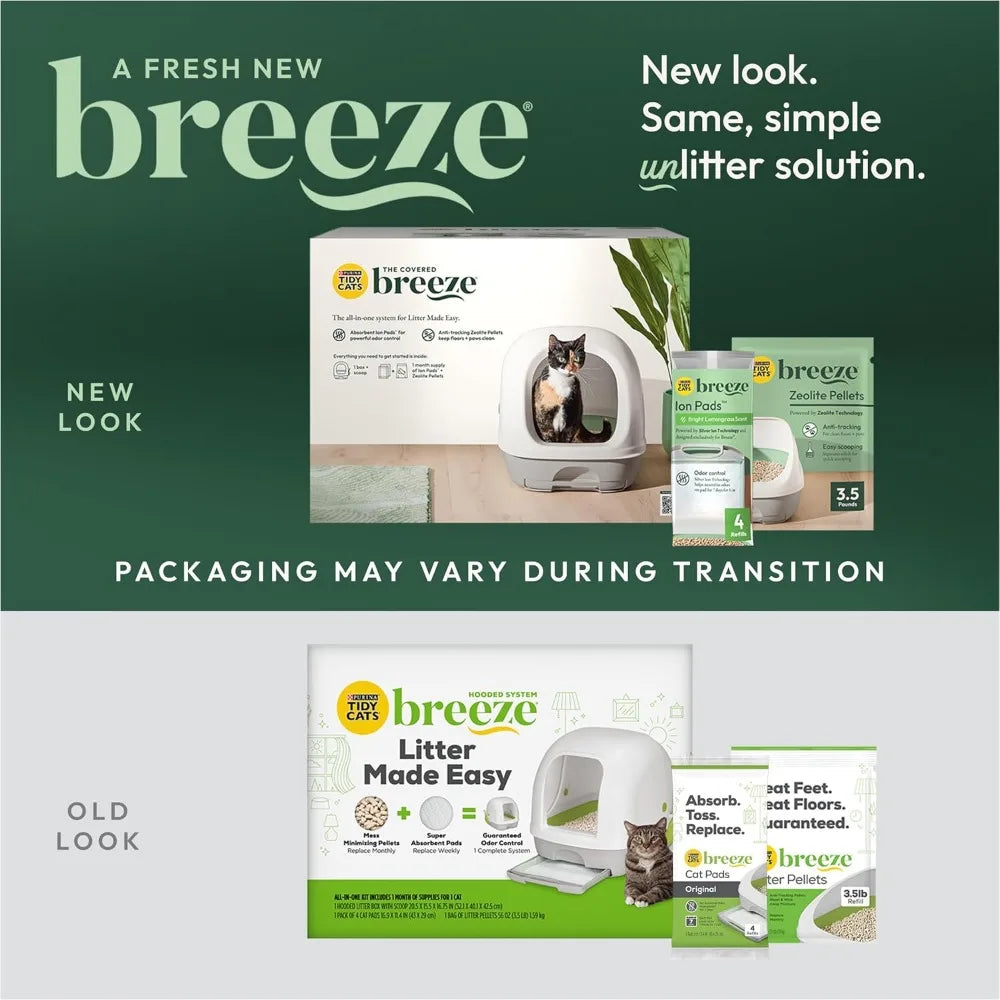 Tidy Cats Hooded Litter Box System, BREEZE Hooded System Starter Kit Litter Box, Litter Pellets & Pads