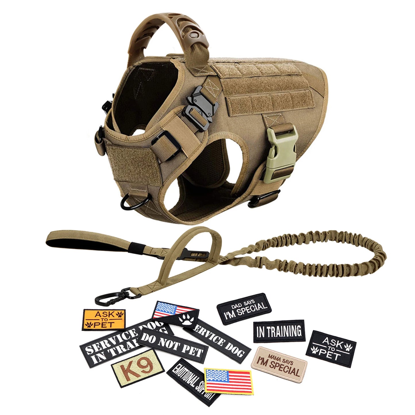 PETRAVELCN Military Dog Harness Vest Set for Malinois Training