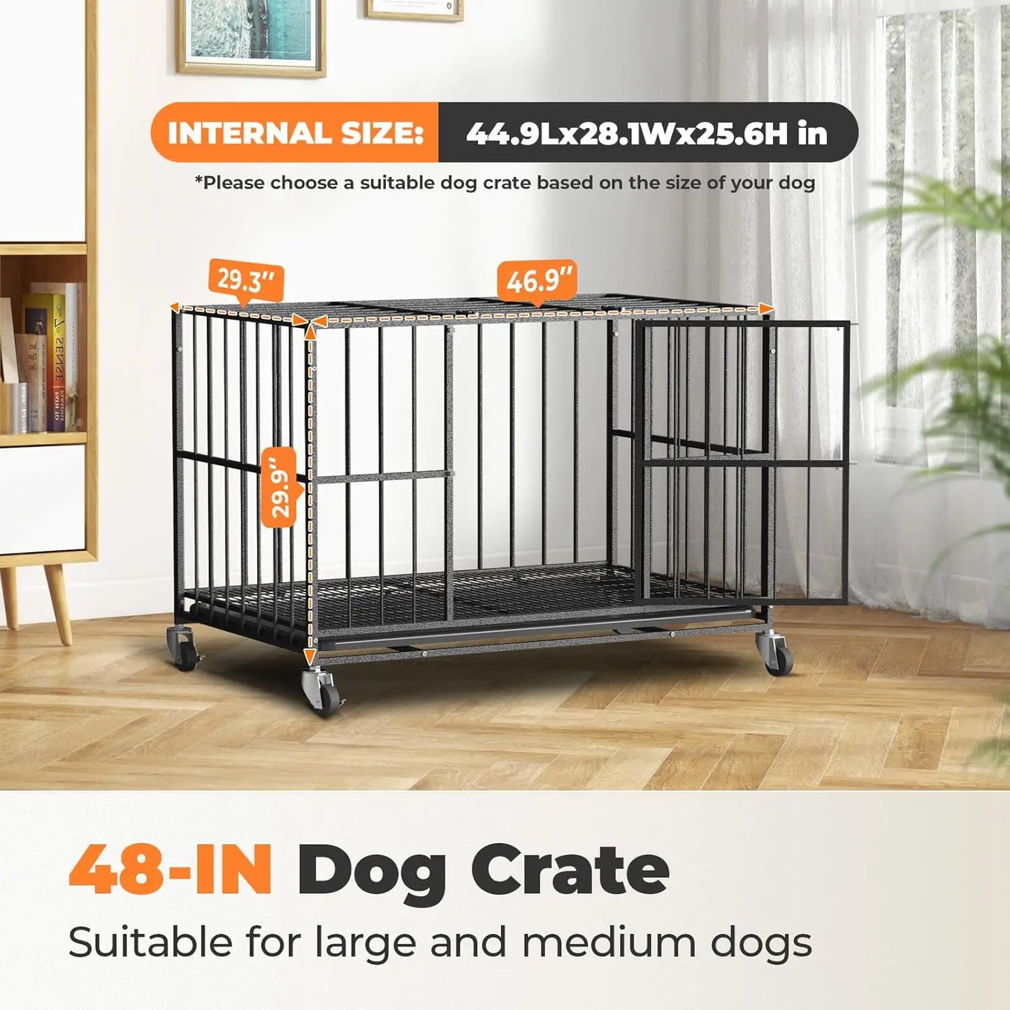Heavy Duty Dog Crate Steel Double Door With Removable Tray