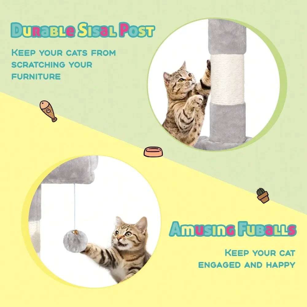 Three-Tier Wood Cat Tree For Indoor Space Saving And Comfort
