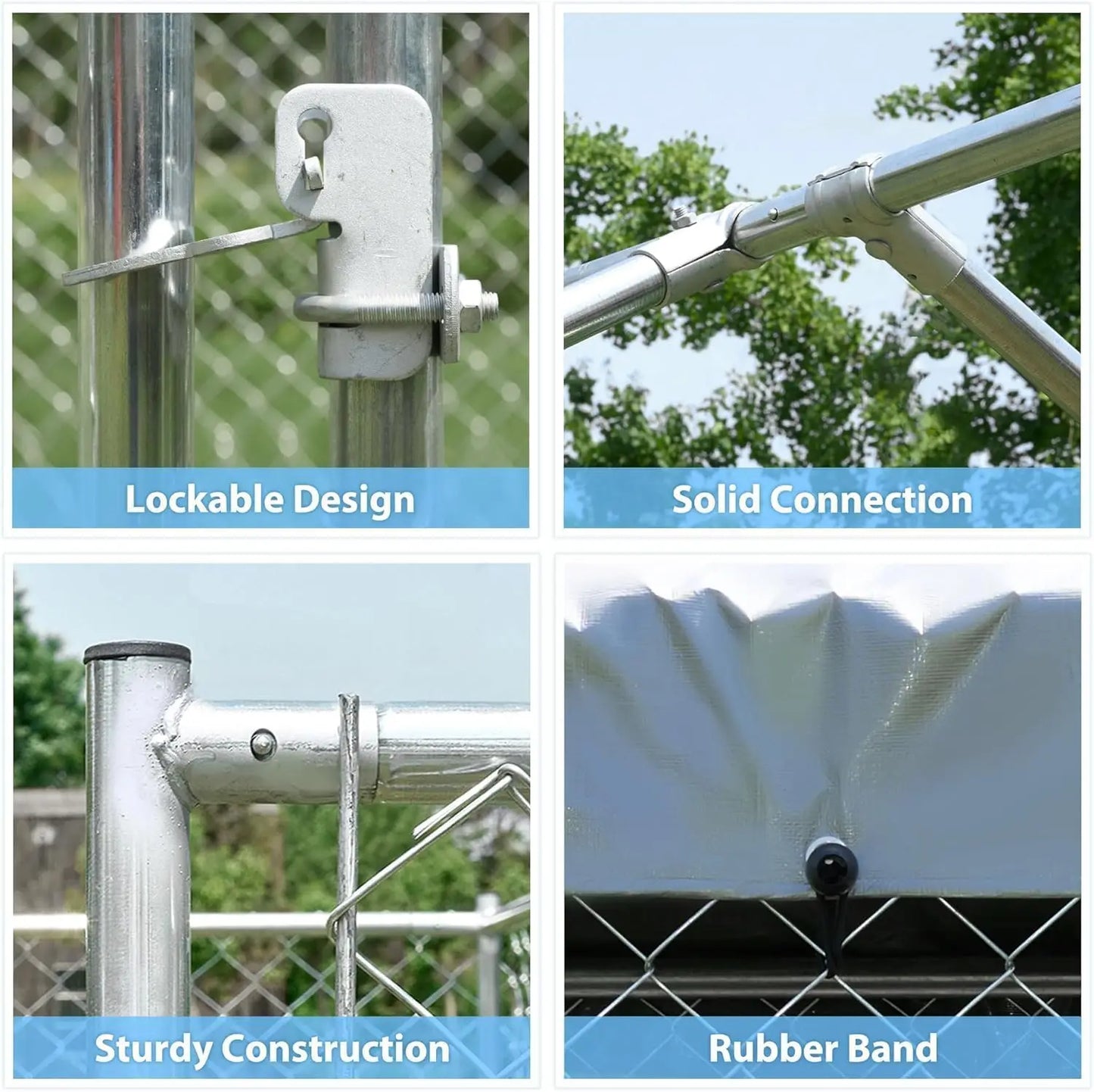Galvanized Outdoor Dog Kennel With Roof Waterproof UV-Resistant Cover