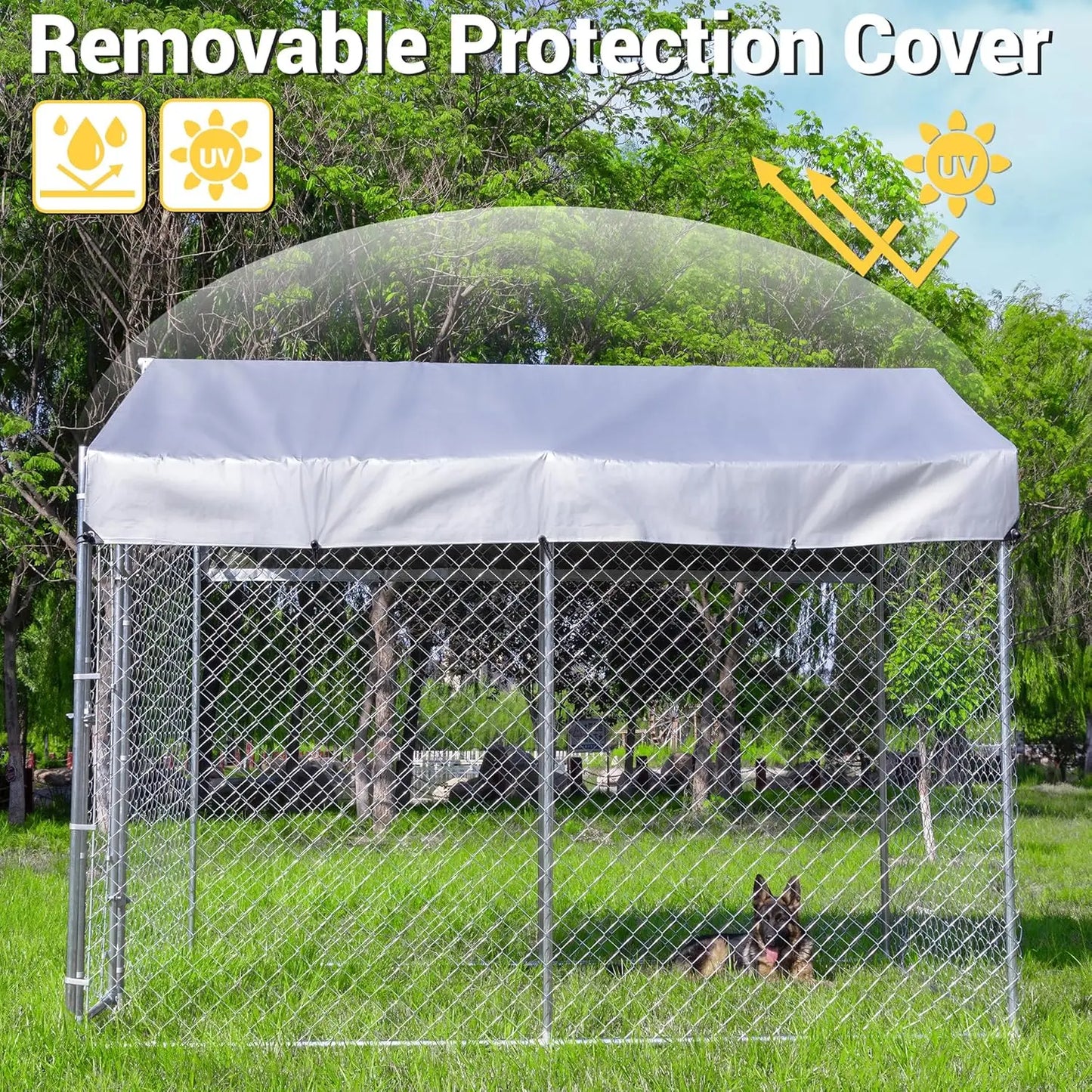Galvanized Outdoor Dog Kennel With Roof Waterproof UV-Resistant Cover