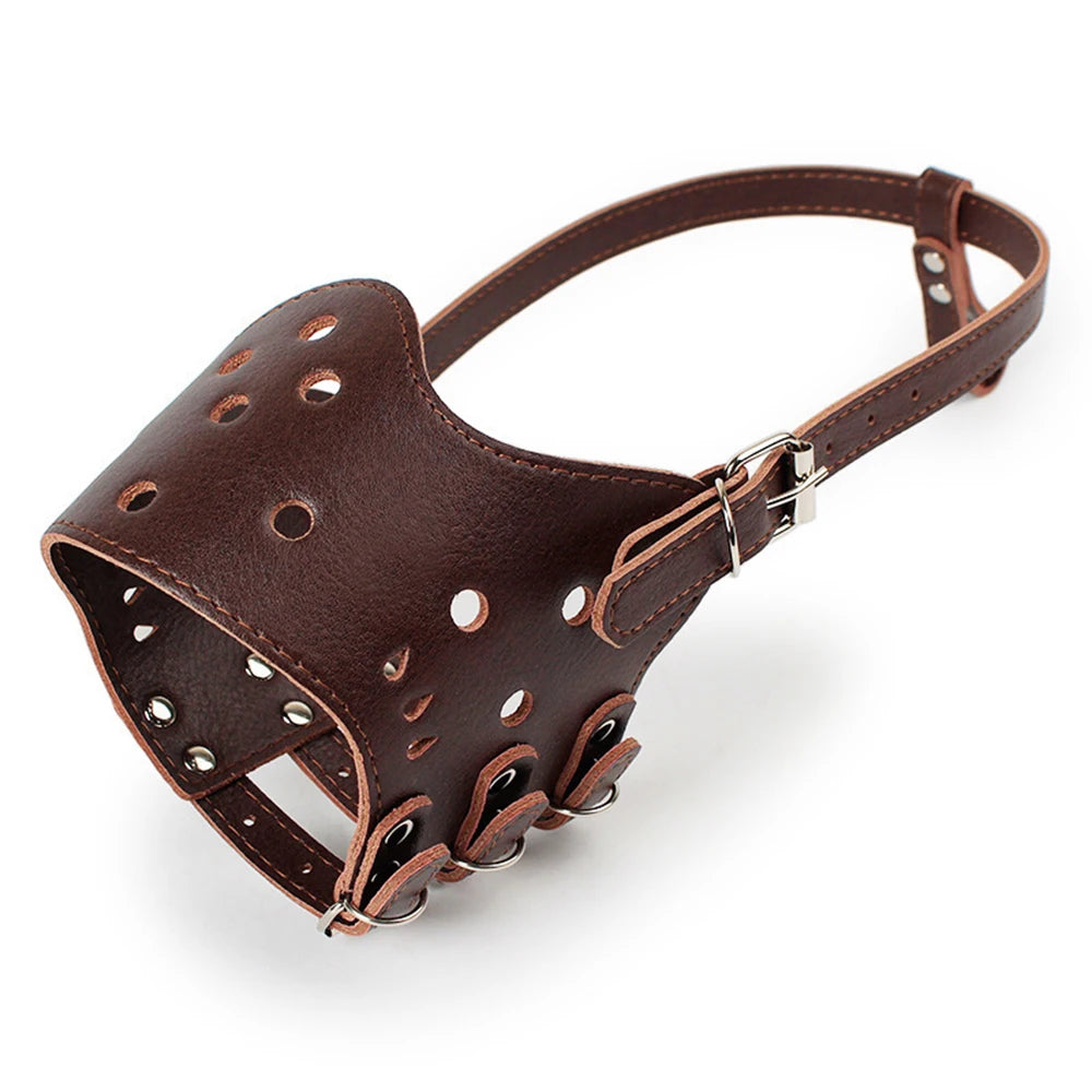 Anti Barking Dog Muzzle Adjustable PU Leather Pet Mouth Shield