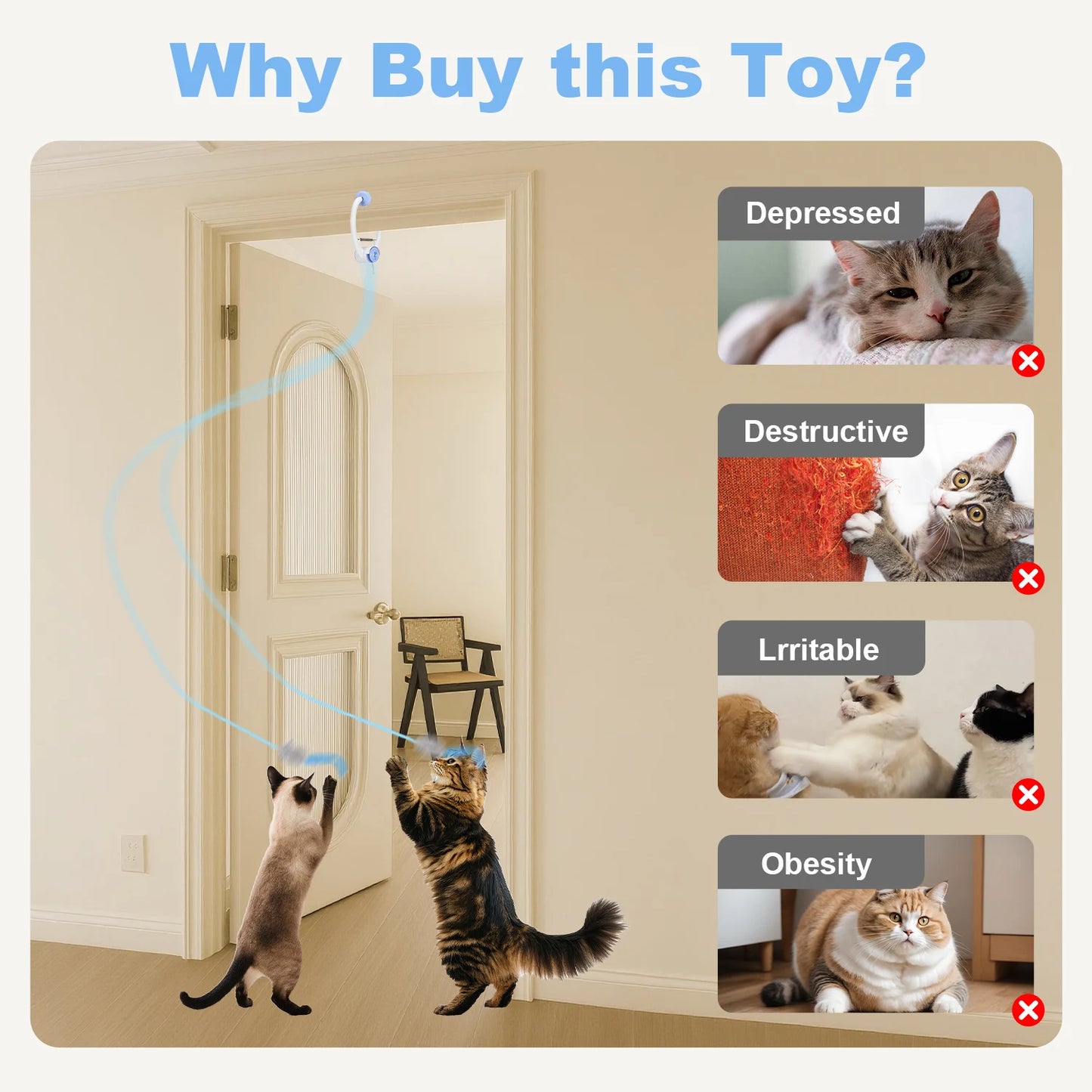 Cityflee USB Rechargeable Electric Door Hanging Cat Toy With Motion