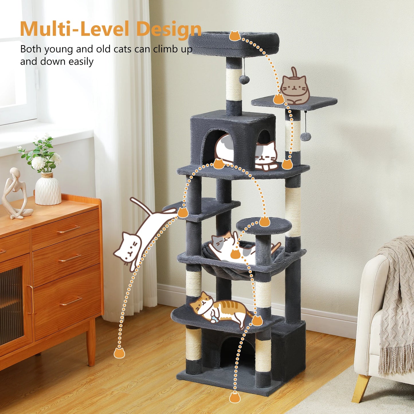 PEQULTI Cat Tree Tower With Scratching Posts And Multiple Levels