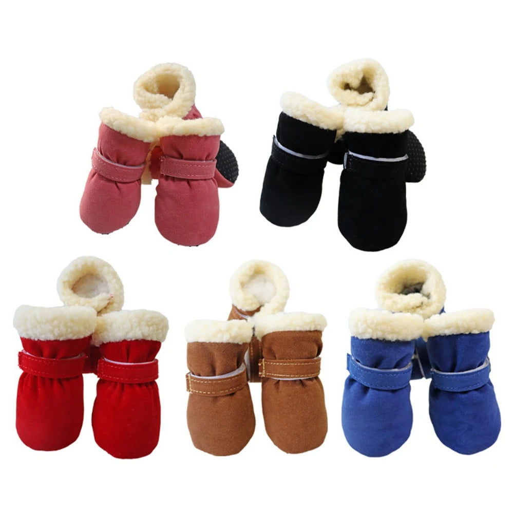 NONECN Plush Dog Boots 4 Pack Warm Anti Slip Shoes