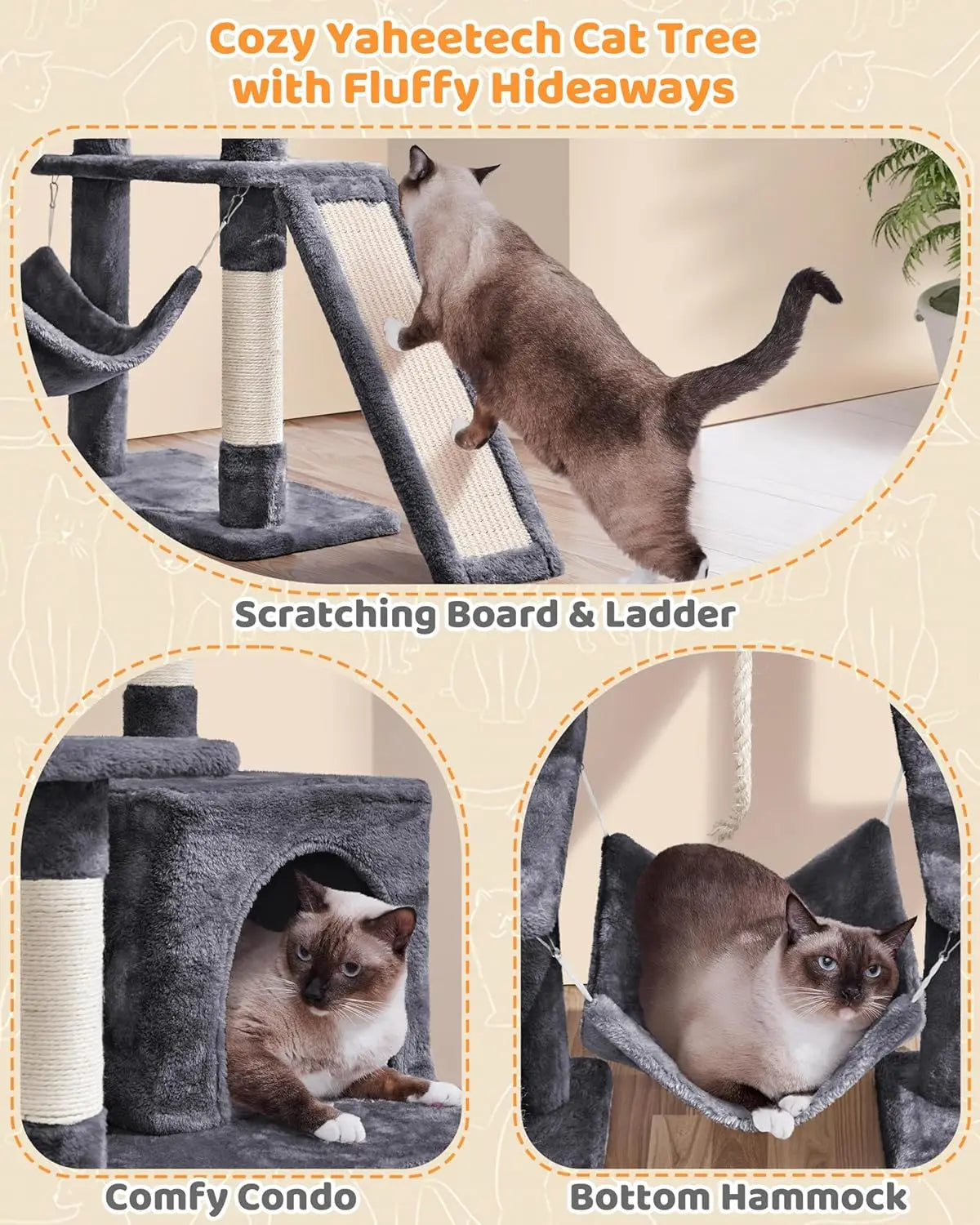 Multi-Level Cat Tree with Scratching Posts Condo Hammock Play Platform