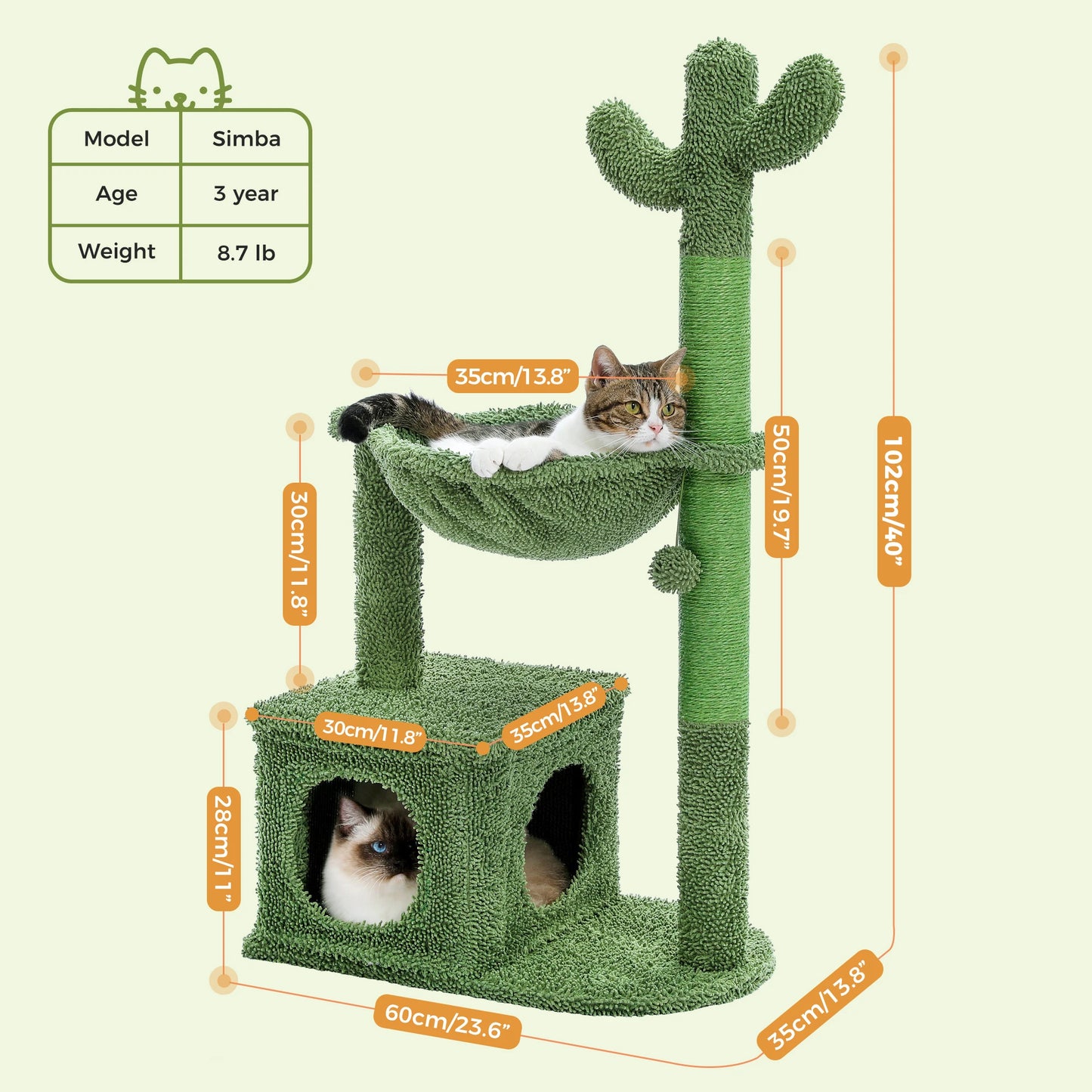 PEQULTI Cactus Cat Tree Condo Hammock Indoor Playground
