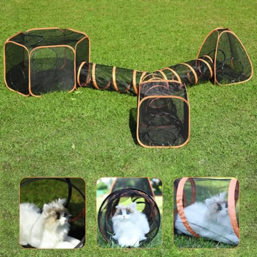 5 in 1 Outdoor Cat Tents with Tunnels for Outside - Cat Enclosures for Indoor Cats with 1 Cat Harness and Leash for Walking 1 C
