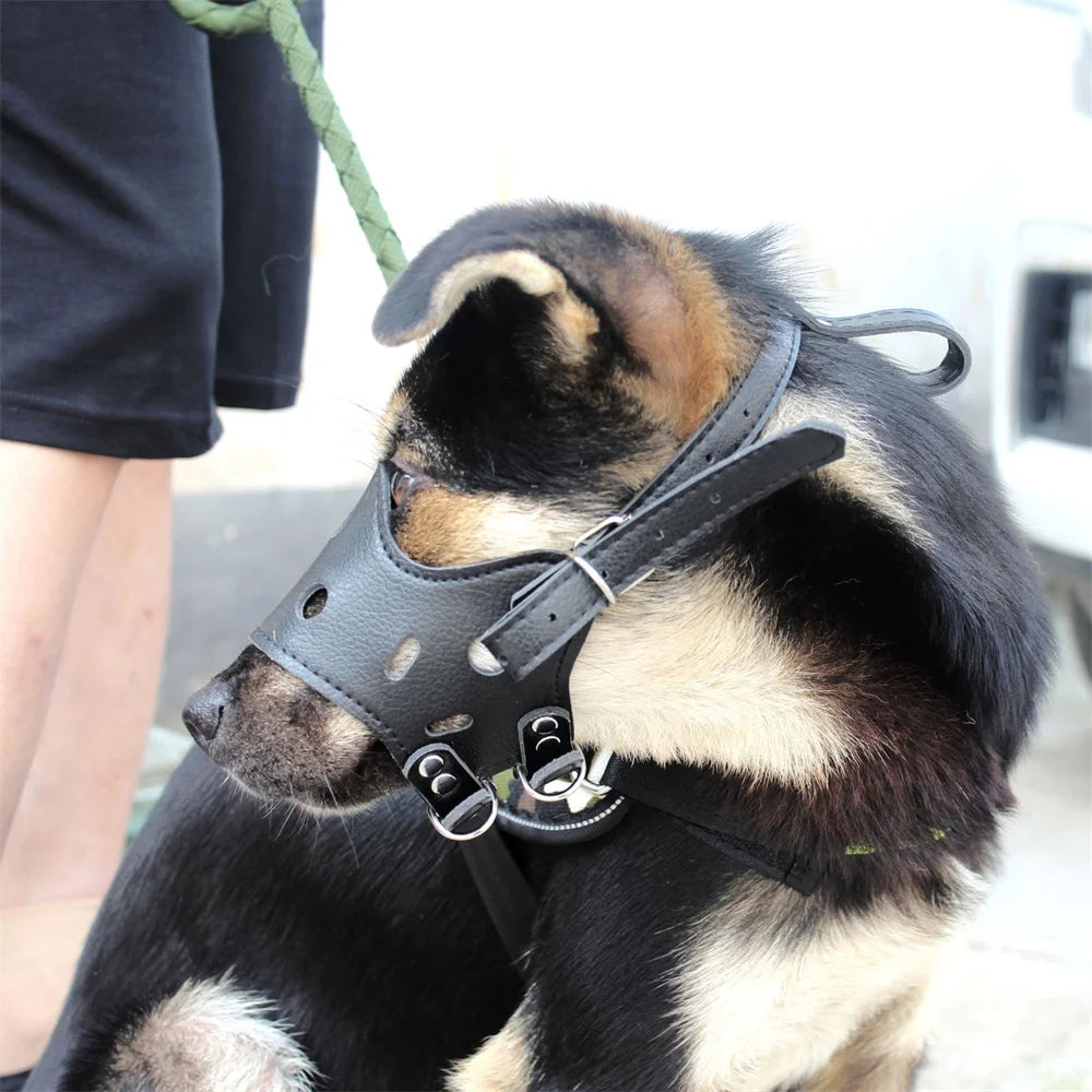 Anti Barking Dog Muzzle Adjustable PU Leather Pet Mouth Shield