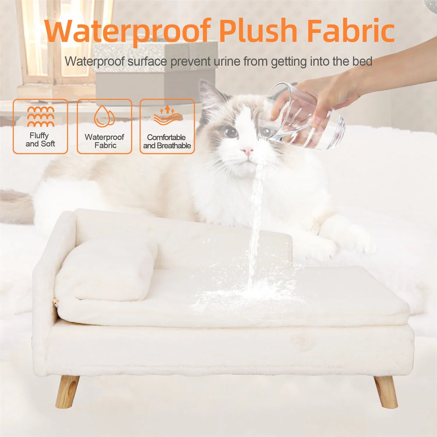 BINGOPAW Waterproof Pet Sofa Bed With Raised Lounger Cushion