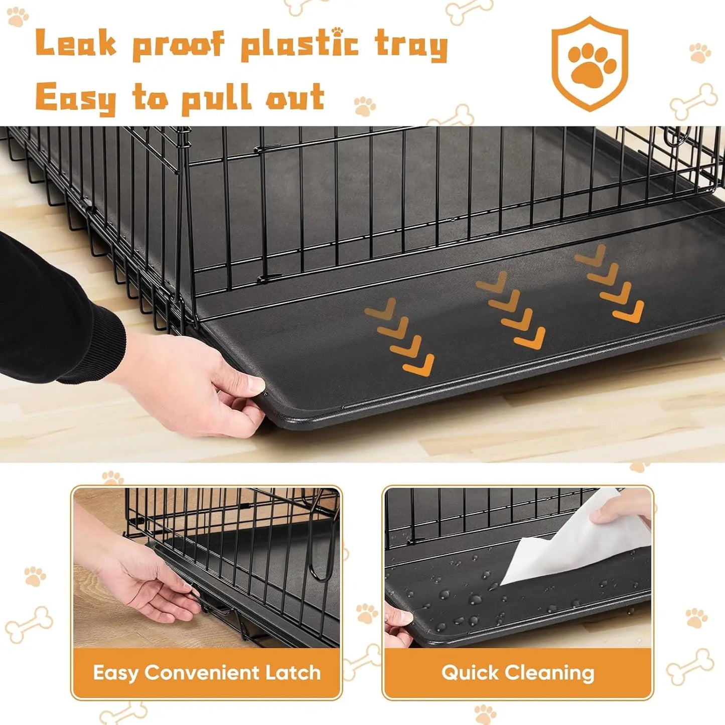 Double Door Dog Cage With Leak Proof Tray For Travel