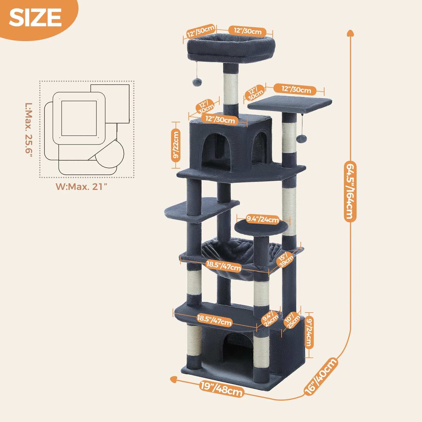 PEQULTI Cat Tree Tower With Scratching Posts And Multiple Levels