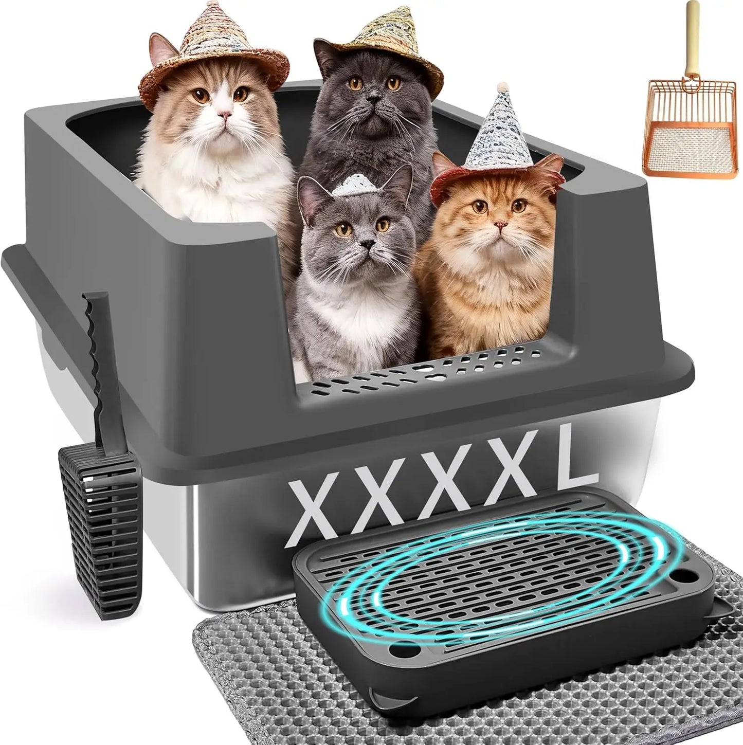 Extra Large Stainless Steel Cat Litter Box with High Sides, 29x21x14 Inches for Big and Overweight Cats, Non-Stick Easy Clean