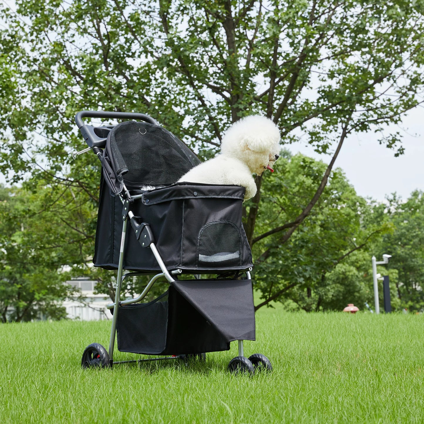 3 Wheel Foldable Pet Stroller For Small Dogs And Cats With Mesh Cup Holder