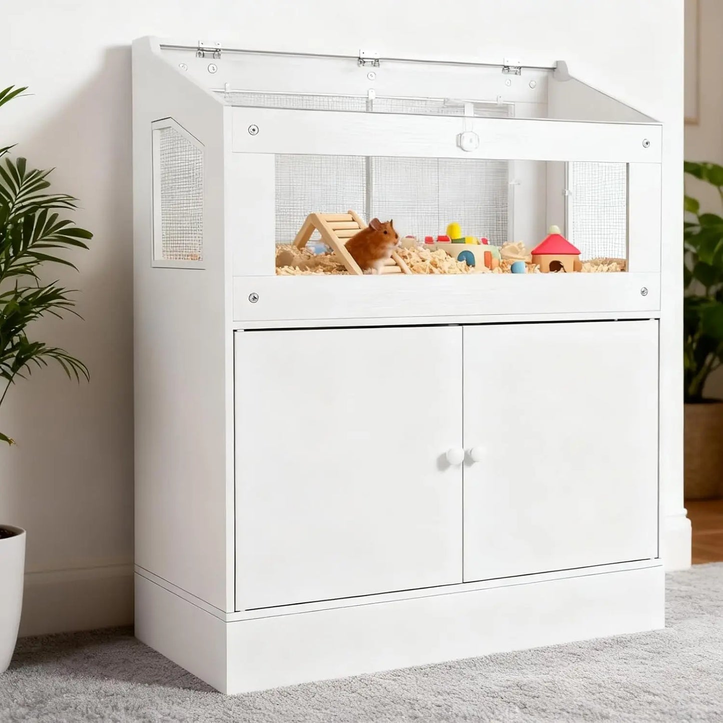 MeterMall Hamster Cage With Storage Cabinet And Easy View Panels