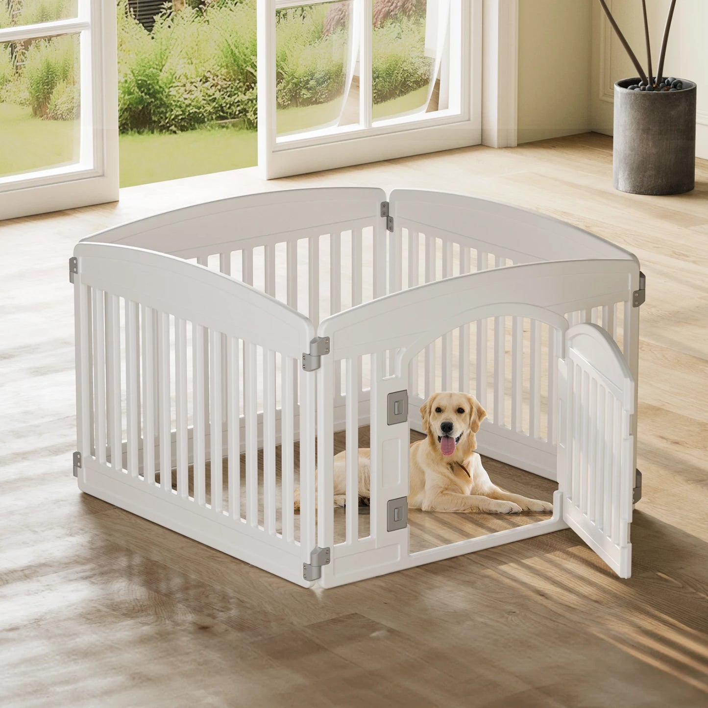 JHK Plastic Dog Playpen Expandable Fence for Medium Dogs