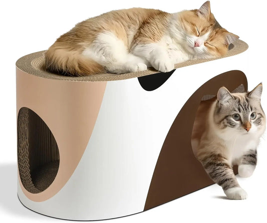 Large Corrugated Cardboard Cat Scratcher House with Holes, Scratching Lounge Bed for Indoor Cats and Rabbits