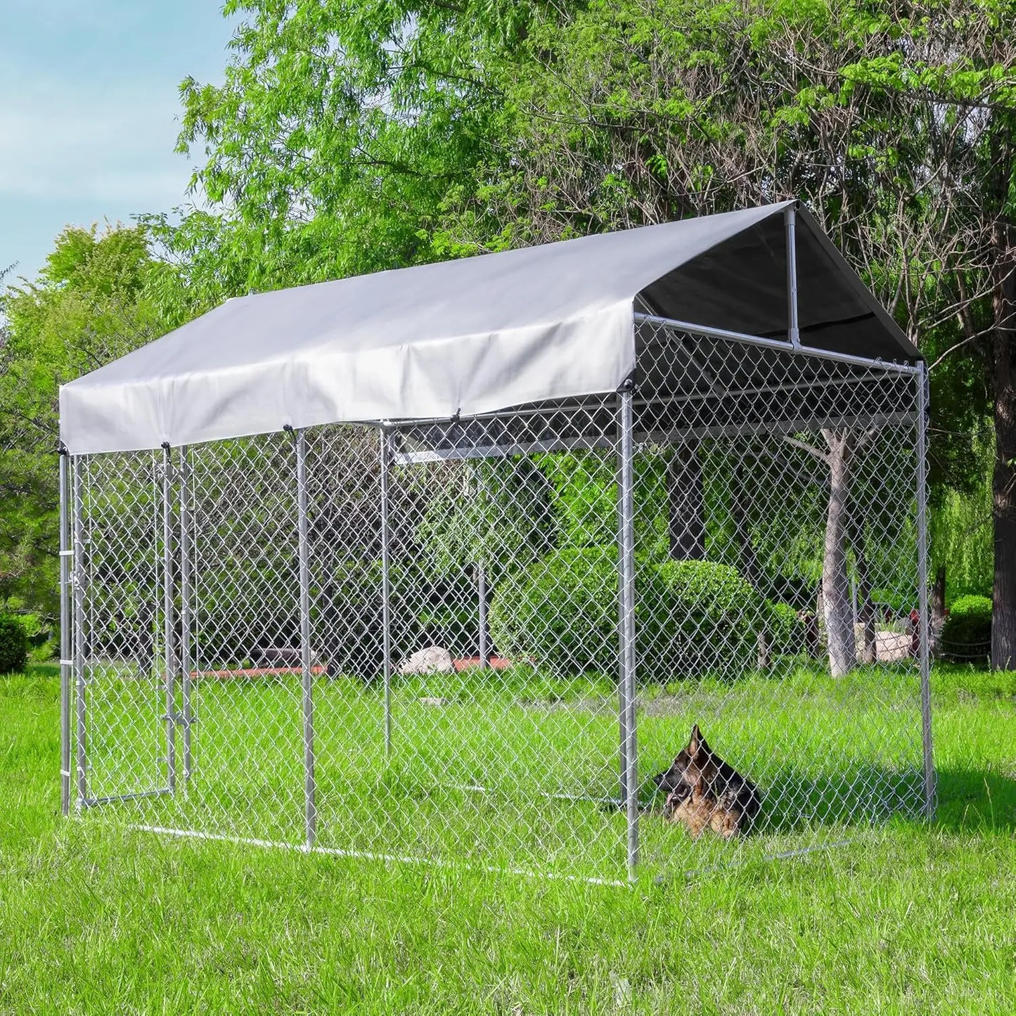 Galvanized Outdoor Dog Kennel With Roof Waterproof UV-Resistant Cover
