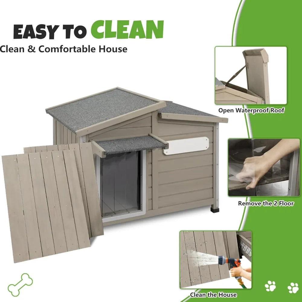 Outdoor Wooden Dog House With Adjustable Vent Windows Weatherproof